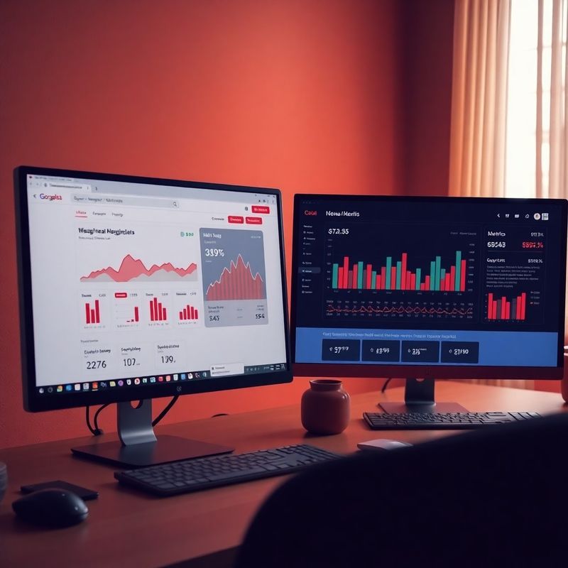 Dashboard Google Ads e Meta affiancate su doppi monitor