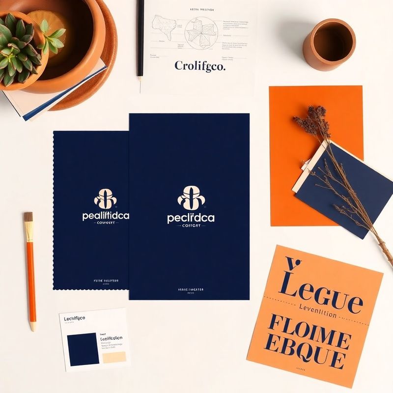 Materiali di brand identity: schizzi di logo, campioni cromatici e specimen tipografici